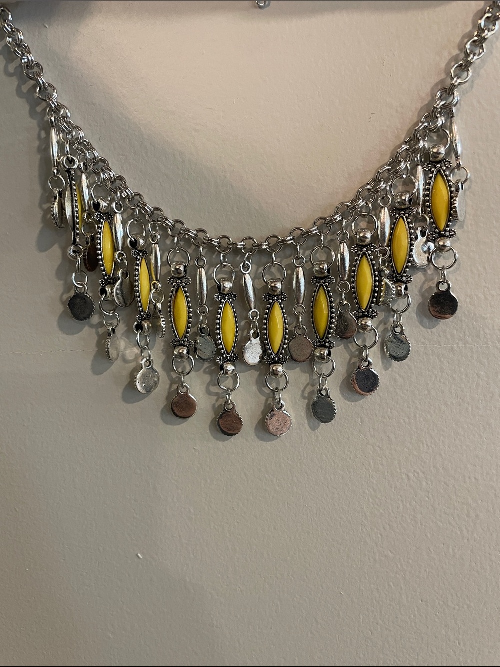 paparazzi Silver-Tone Fringe Necklace with Yellow Accents